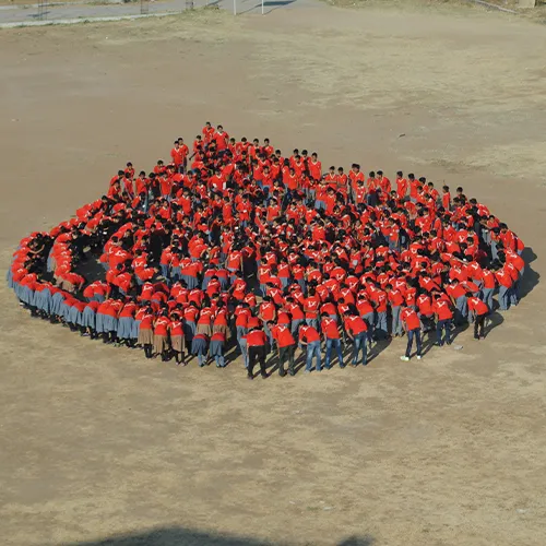 Students forming a large pattern on the ground during a centenary record attempt